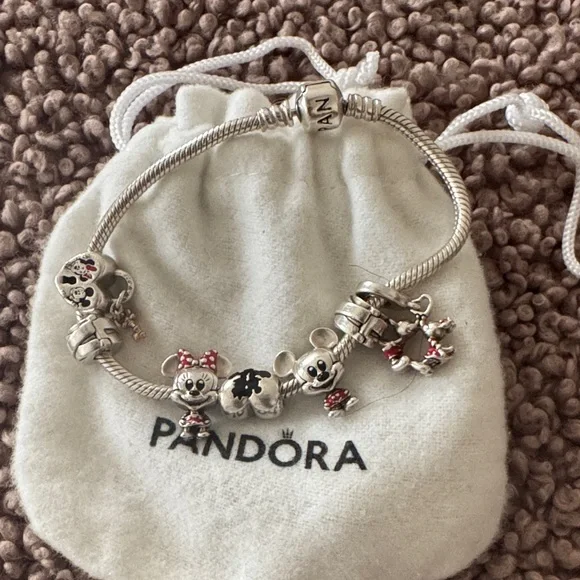 Pandora Silver Bracelet with Mickey and Minnie Charms - Picture 1 of 1